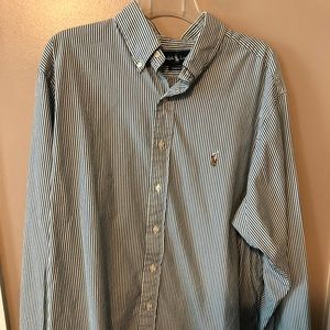 Polo Ralph Lauren Men's L/S Dress Shirt Size 17 1/2, 36/37 Classic Green Stripes